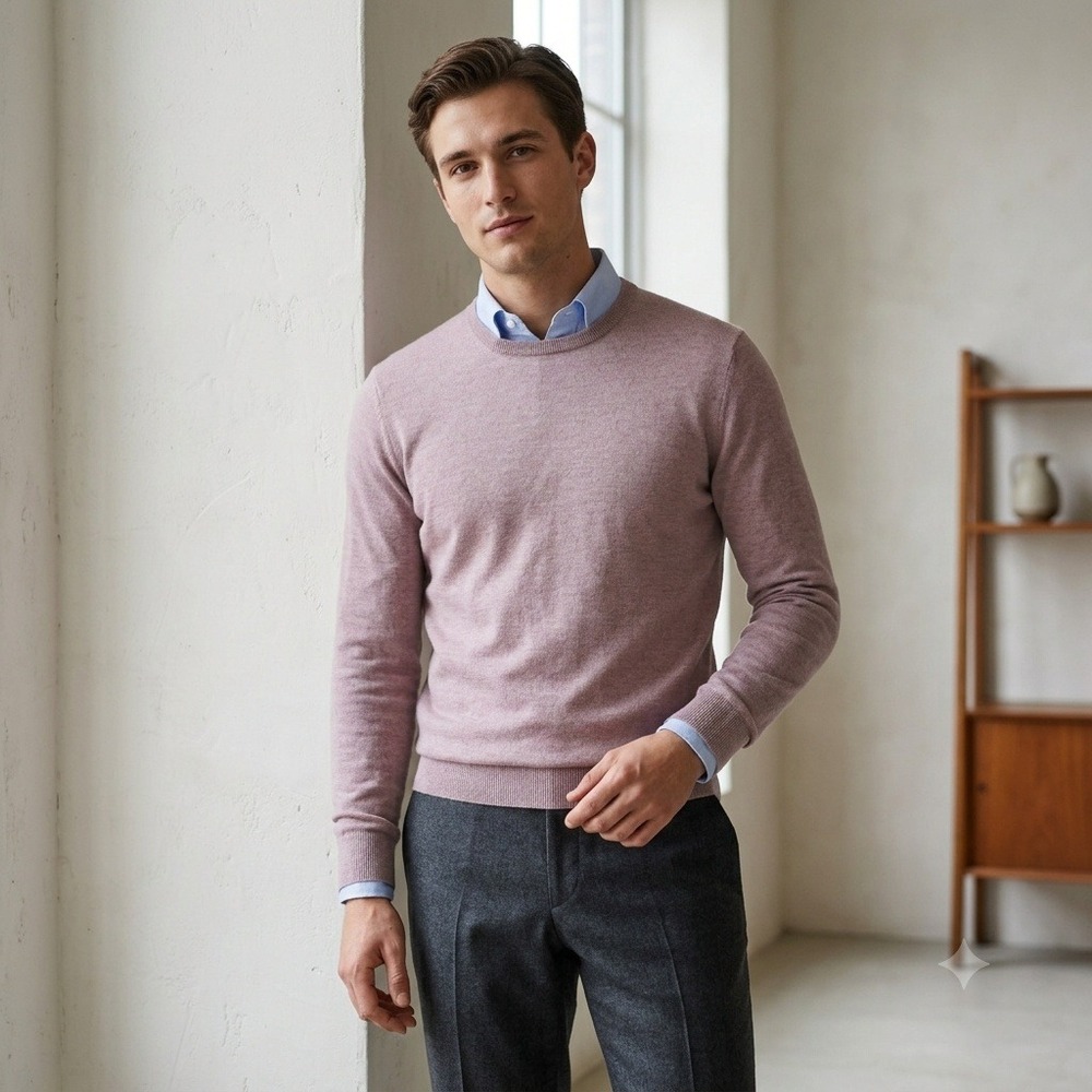 Suitsupply‎ Cashmere Sweater Mens Small Mauve Pink Crew Neck Luxury 12946